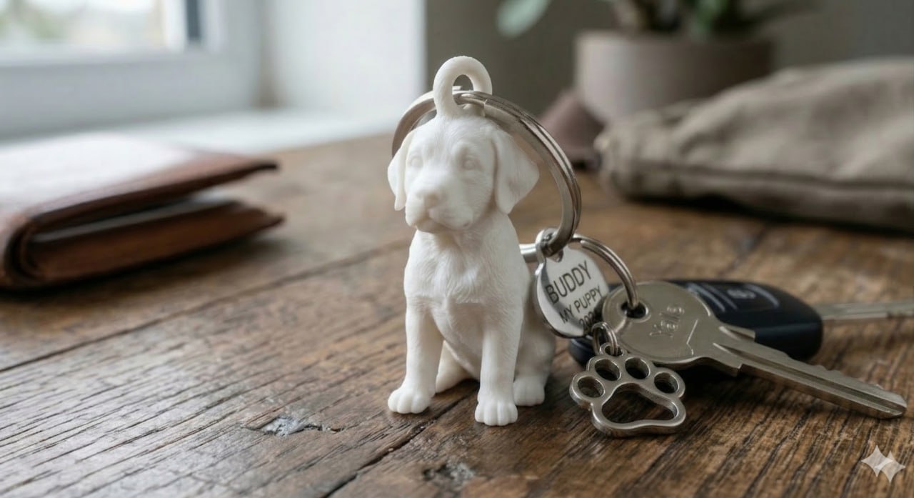 White nylon 3D printed keyring